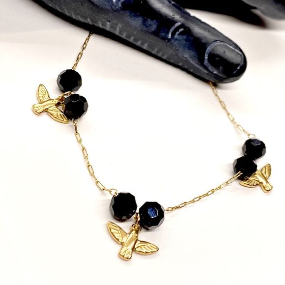 NEW Gold Flying Bird Bracelet With Black Crystals - Picture 2 of 5